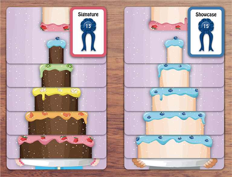 A chocolate cake with all different frosting colors, and a vanilla cake with all blue frosting