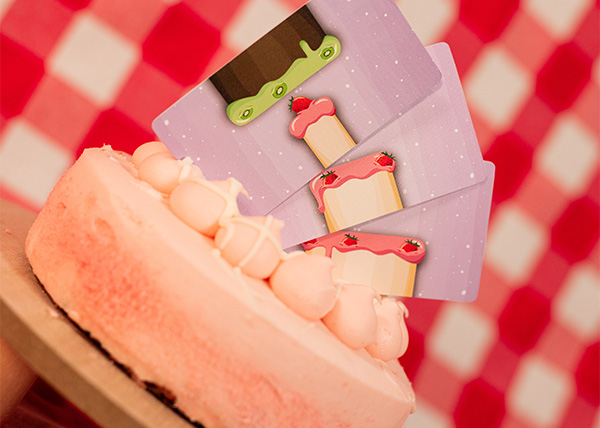 Strawberry vanilla cake cards in a real strawberry vanilla cake